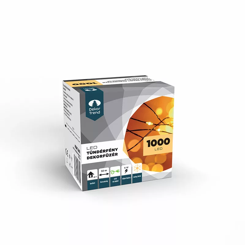 T�nd�rf�ny dekorf�z�r 5000 cm, 1000 LED meleg feh�r, z�ld k�bel